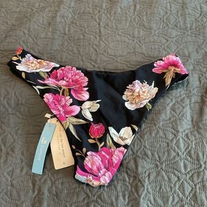 Cupshe Black Pink Floral Print Bikini Swimsuit Bottoms Size S